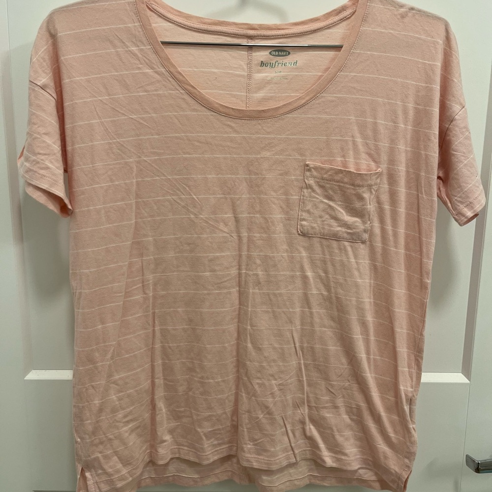 Old Navy Light Pink Striped Boyfriend Tee